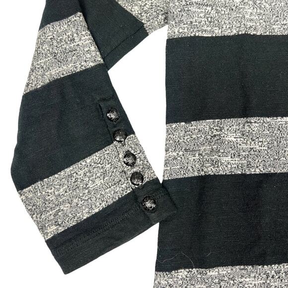 J. Crew Dress 3/4 Sleeve Heather Stripe Knit Button Detail Womens XXS Black Grey - Picture 11 of 12